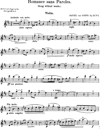 Romance sans Paroles (Song without Words), Op. 12, No. 1 - Violin Sheet Music by Goens
