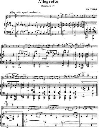 Allegretto quasi andantino from Sonata No. 1 in F major, Op. 8 - Violin Sheet Music by Grieg