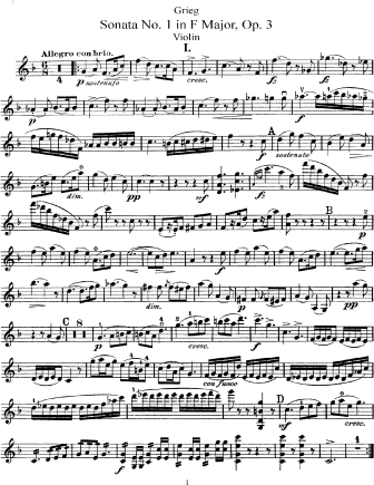 Violin Sonata No. 1 in F Major, Op. 8 - Violin Sheet Music by Grieg