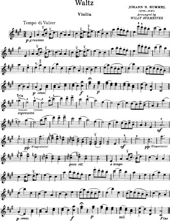 Waltz - Violin Sheet Music by Hummel