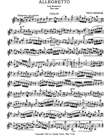 Allegretto in the Style of Boccherini - Violin Sheet Music by Kreisler
