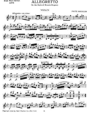 Allegretto in the Style of Niccolo Porpora - Violin Sheet Music by Kreisler