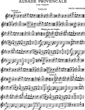 Aubade Provencale - Violin Sheet Music by Kreisler