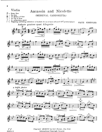 Aucassin and Nicollete - Violin Sheet Music by Kreisler