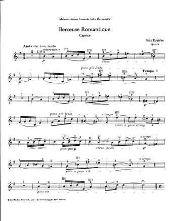 Berceuse Romantique, Op. 9 - Violin Sheet Music by Kreisler