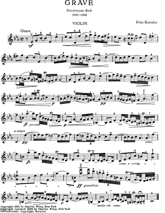 Grave (Friedemann Bach) - Violin Sheet Music by Kreisler