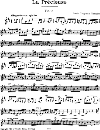 La Precieuse in the Style of Louis Couperin - Violin Sheet Music by Kreisler