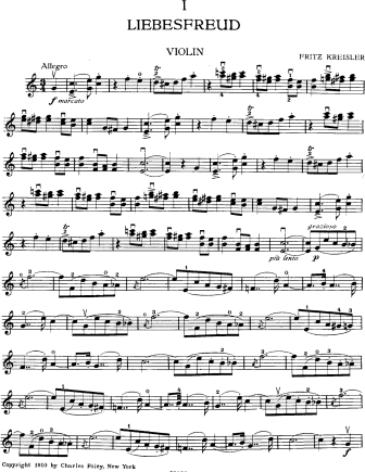 Liebesfreud (Love's Joy) - Violin Sheet Music by Kreisler