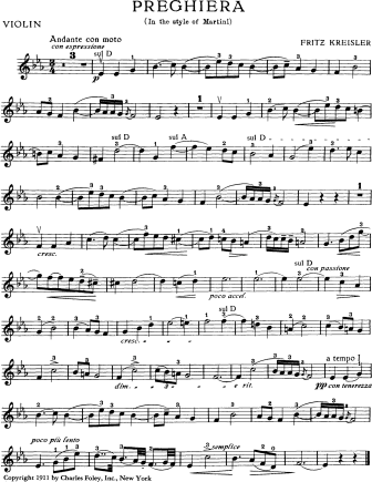 Preghiera in the Style of Martini - Violin Sheet Music by Kreisler