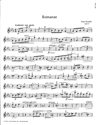 Romanze, Op. 4 - Violin Sheet Music by Kreisler