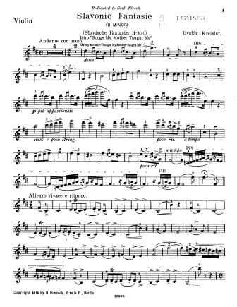 Slavonic Fantasie - Violin Sheet Music by Kreisler
