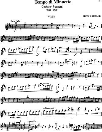 Tempo di Minuetto (Pugnani) - Violin Sheet Music by Kreisler
