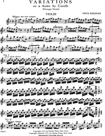 Variations on a Theme of Corelli - Violin Sheet Music by Kreisler