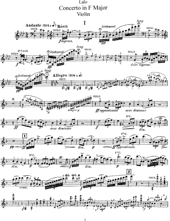 Violin Concerto in F Major, Op. 20 - Violin Sheet Music by Lalo