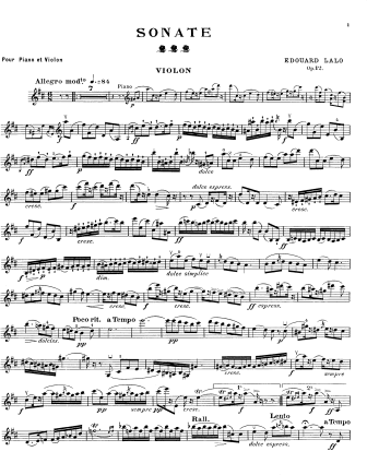 Violin Sonata, Op. 12 - Violin Sheet Music by Lalo