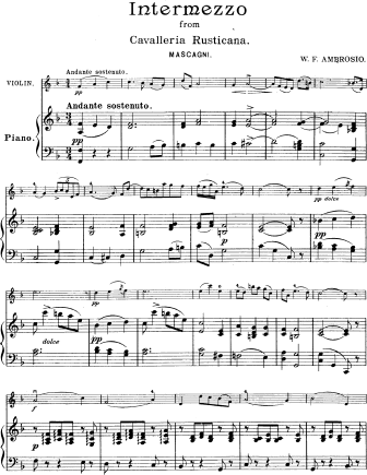 Intermezzo from Cavalleria Rusticana - Violin Sheet Music by Mascagni
