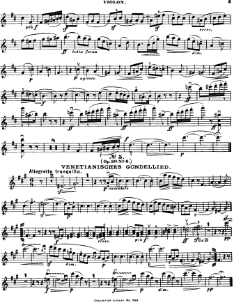 Song without Words in F-sharp minor (Venetian Boat Song) Op. 30 No. 6 - Violin Sheet Music by Mendelssohn