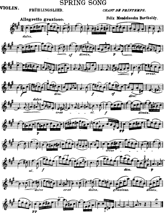 Spring Song - version 4 - Violin Sheet Music by Mendelssohn