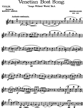 Venetian Boat Song - Violin Sheet Music by Mendelssohn