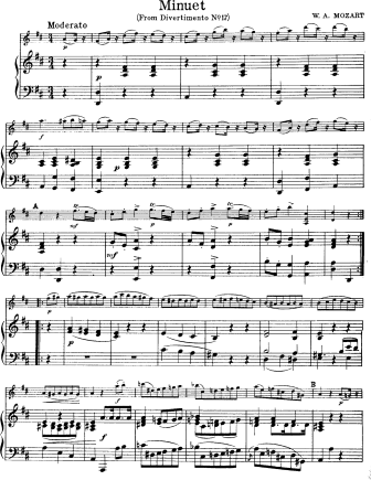 Minuet from Divertimento in D Major K. 334 - Violin Sheet Music by Mozart