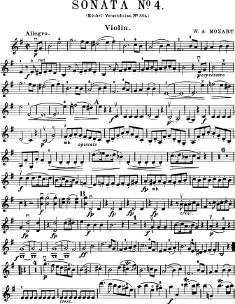 Violin Sonata No. 21 in E minor K. 304 (300c) - Violin Sheet Music by Mozart