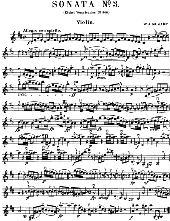 Violin Sonata No. 23 in D major K. 306 (300l) - Violin Sheet Music by Mozart