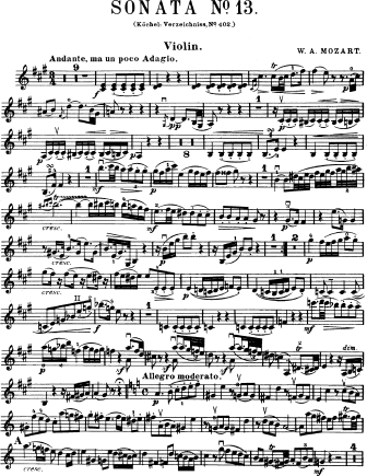 Violin Sonata No. 29 in A major K. 402 (385e) - Violin Sheet Music by Mozart