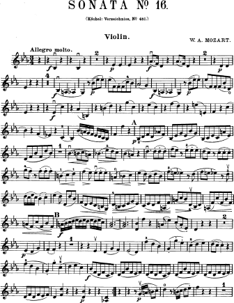 Violin Sonata No. 33 in Eb major K. 481 - Violin Sheet Music by Mozart