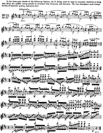 Caprice No. 20 in D major Allegretto - Violin Sheet Music by Paganini