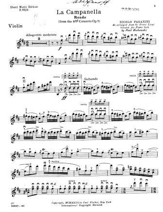 La Campanella - Violin Sheet Music by Paganini
