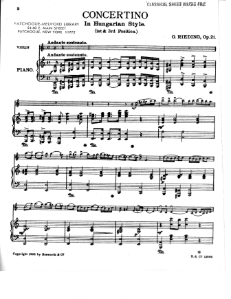Violin Concertino in A Minor in Hungarian Style, Op. 21 - Violin Sheet Music by Rieding