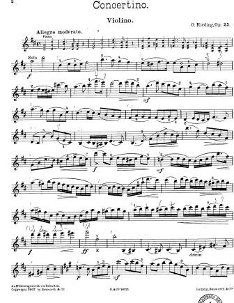 Violin Concertino in D Major, Op. 25 - Violin Sheet Music by Rieding