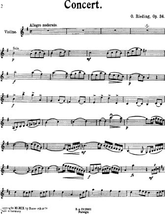 Violin Concerto No. 1 in G Major, Op. 34 - Violin Sheet Music by Rieding