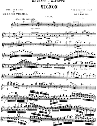 Romance and Gavotte from Mignon, Op. 16 - Violin Sheet Music by Sarasate