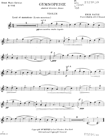 Gymnopedie No. 3 - Violin Sheet Music by Satie