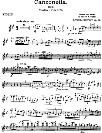 Canzonetta from the Violin Concerto, Op. 35 - 2nd version - Violin Sheet Music by Tchaikovsky