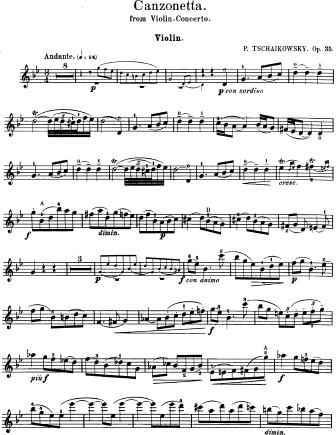 Canzonetta from the Violin Concerto, Op. 35 - Violin Sheet Music by Tchaikovsky