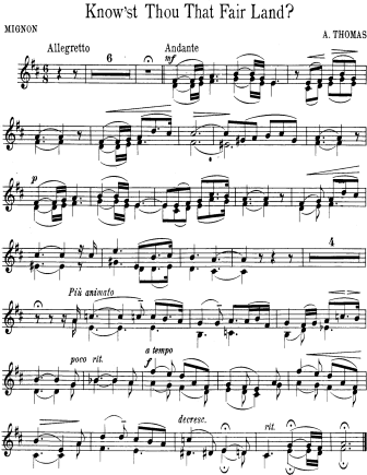 Know'st Thou That Fair Land - from the opera Mignon - Violin Sheet Music by Thomas