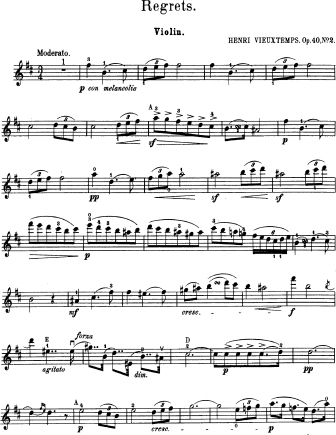 Regrets, Op. 40, No. 2 - Violin Sheet Music by Vieuxtemps