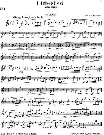 Liebeslied (after Wagner) - Violin Sheet Music by Wickede