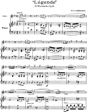 Legende, Op. 17 - version 2 - Violin Sheet Music by Wieniawski