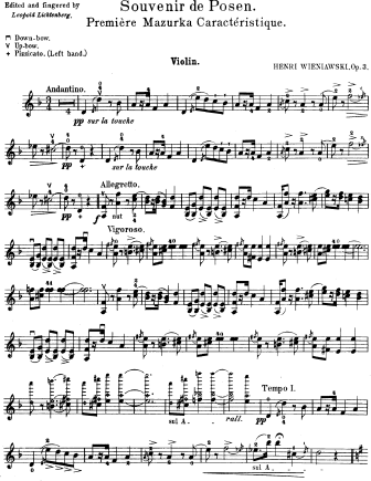Souvenir de Posen, Op. 3 - Violin Sheet Music by Wieniawski
