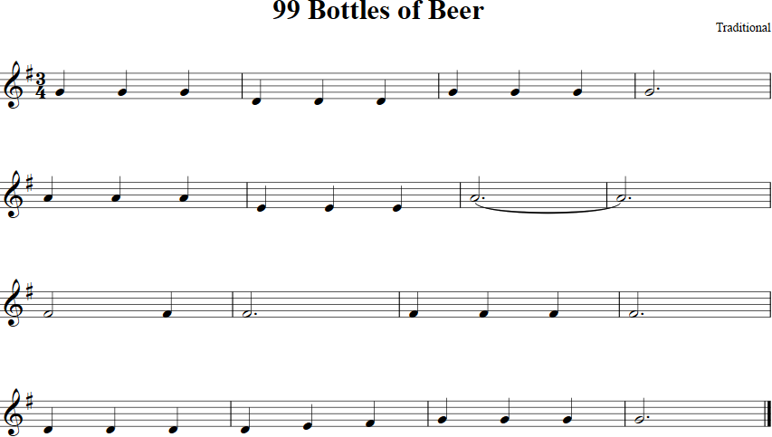 99 Bottles of Beer Violin Sheet Music