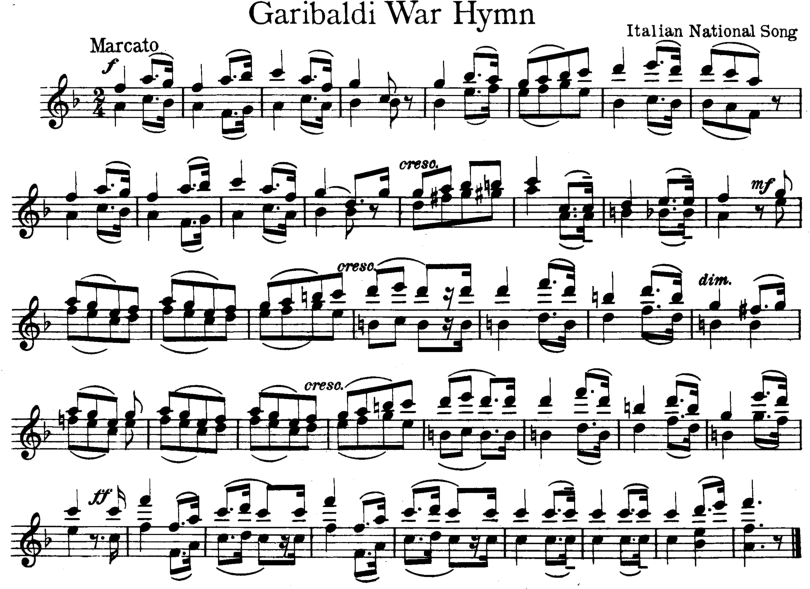 Garibaldi War Hymn Violin Sheet Music