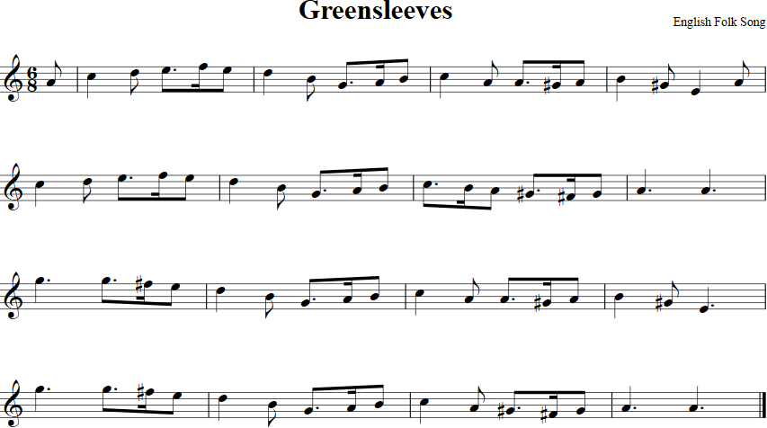 Greensleeves Violin Sheet Music