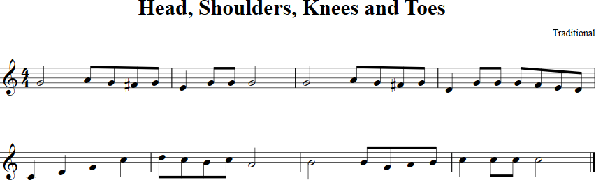 Head Shoulders Knees And Toes Violin Sheet Music