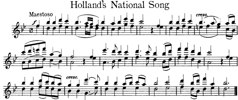 Hollands National Song Violin Sheet Music