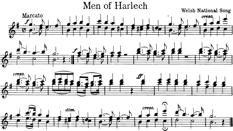 Men of Harlech Violin Sheet Music