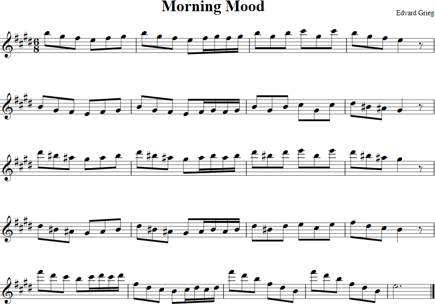 Morning Mood Free Violin Sheet Music