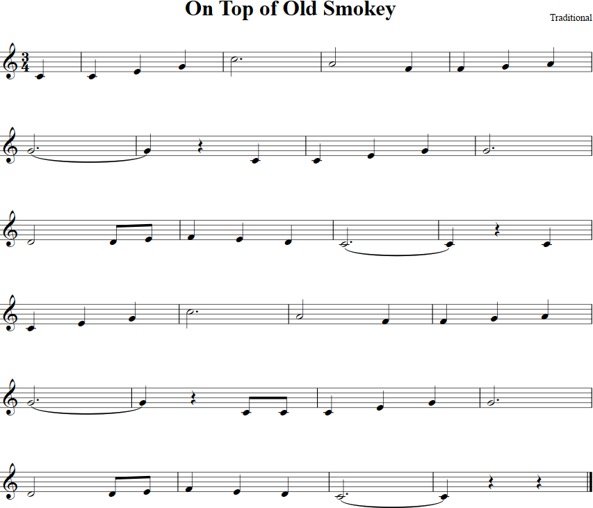 On Top of Old Smokey Violin Sheet Music